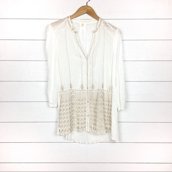Tiny White Embroidered Sheer Shirt Anthropologie - Picture 1 of 6